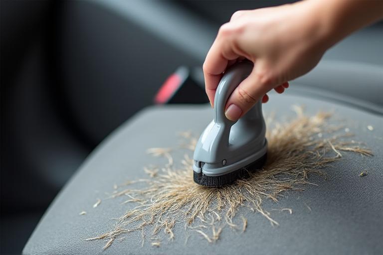Specialized tool removing stubborn pet hair from car upholstery